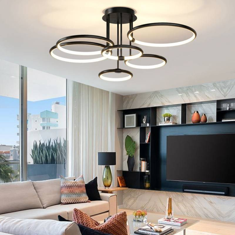 Modern 6-Ring LED Ceiling Light – Adjustable CCT, Black - Image 2