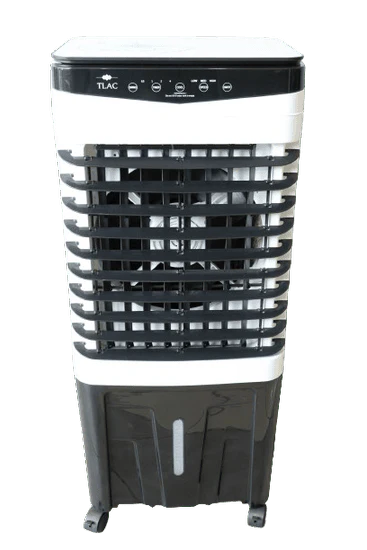 TLAC 50L portable evaporative air cooler with touch controls, adjustable front vents, water level indicator and caster wheels